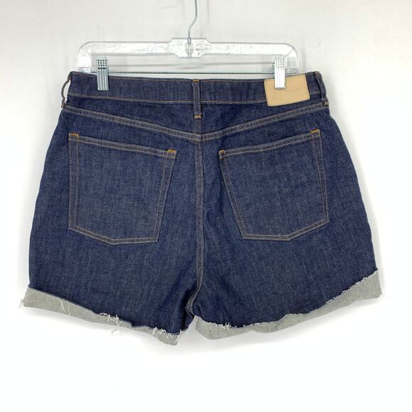 EVERLANE Arc Jean Short Women's Size 31 Rolled Hem Flat Front Dark Blue Hand Cut - Picture 4 of 5